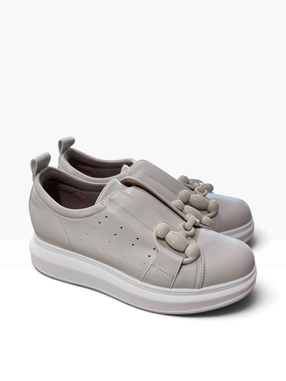 Atelier Warner Women’s Leather Platform Sneakers Chain Loafers Italy 37